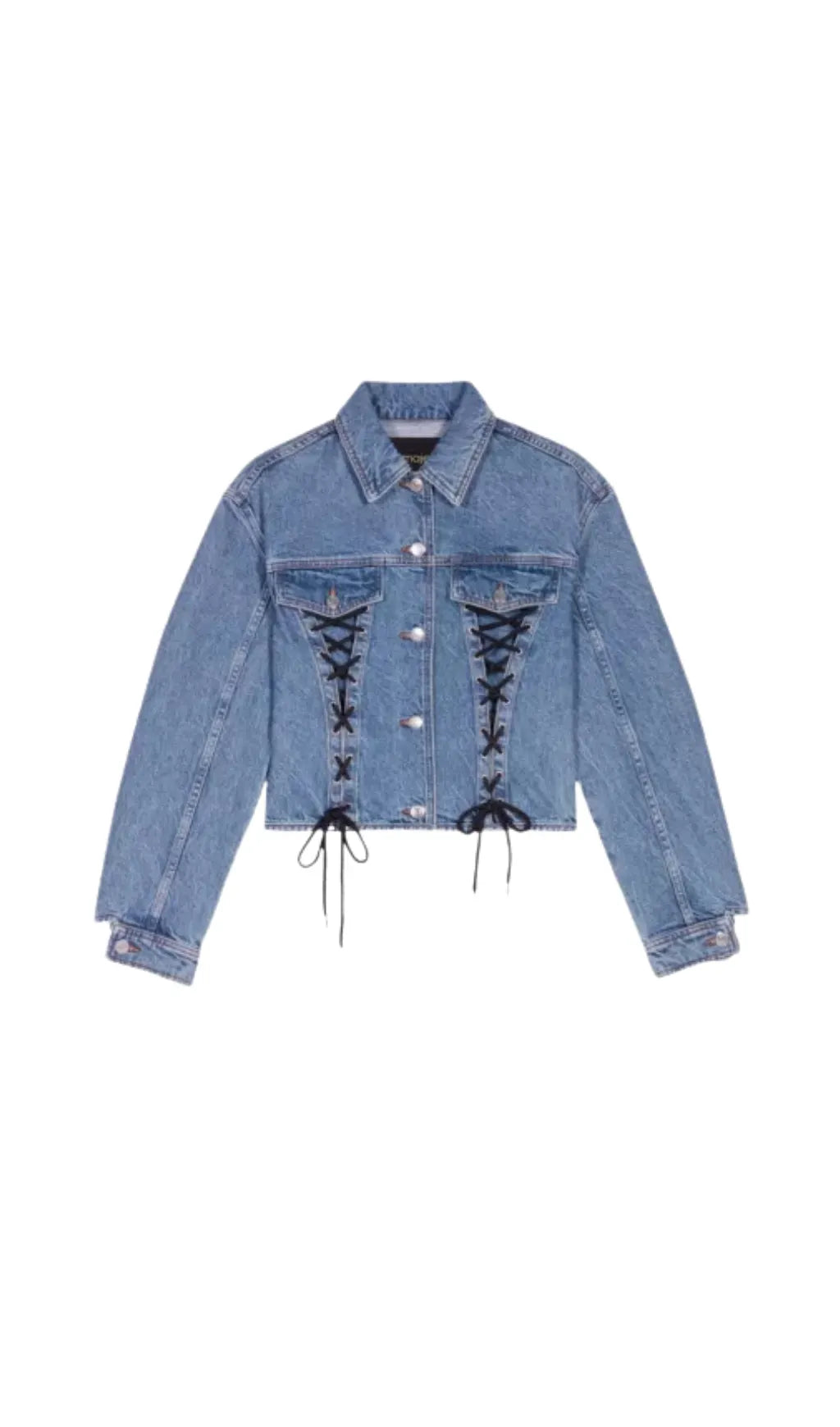 LACED-DETAIL COTTON-BLEND DENIM JACKET Flowering Girl