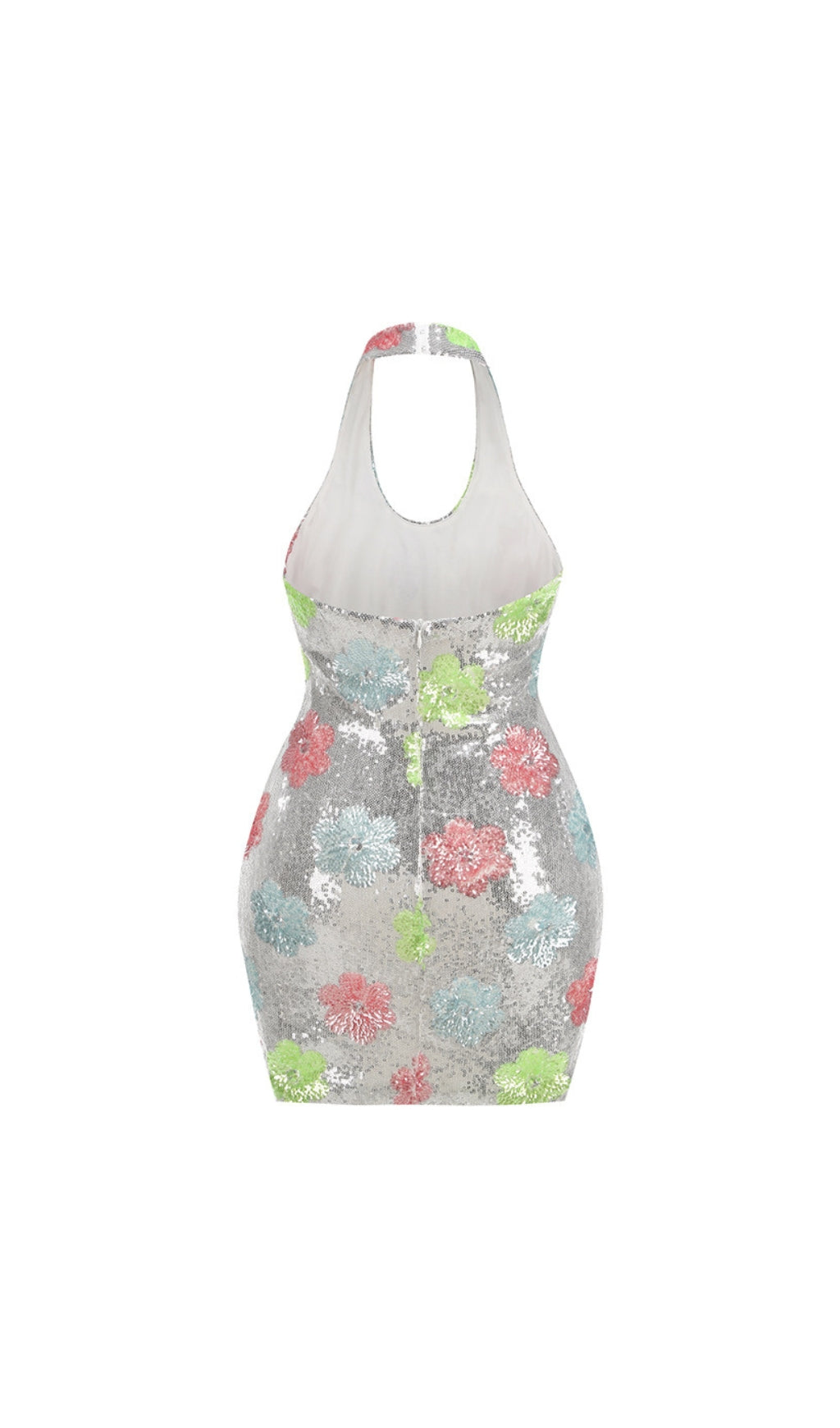 Dosia Halter Flower Sequin Backless Mini Dress