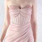 Chizue Pink Strapless Corset Split Maxi Dress Flowering Girl