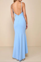Stunning Enchantment Light Blue Backless Trumpet Hem Maxi Dress Flowering Girl