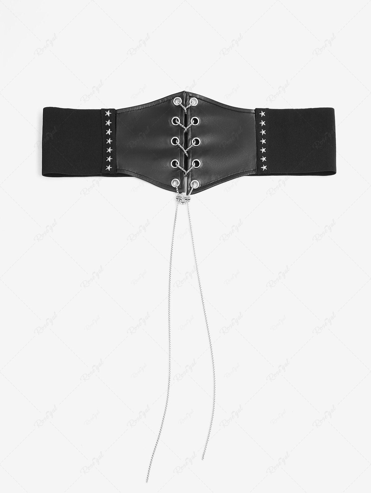Gothic Chain Braided Lace Up Pu Panel Star Rivet Corset Belt Flowering Girl