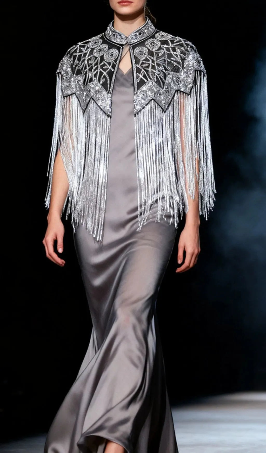 Idana Silver Beaded Fringed Shawl Flowering Girl