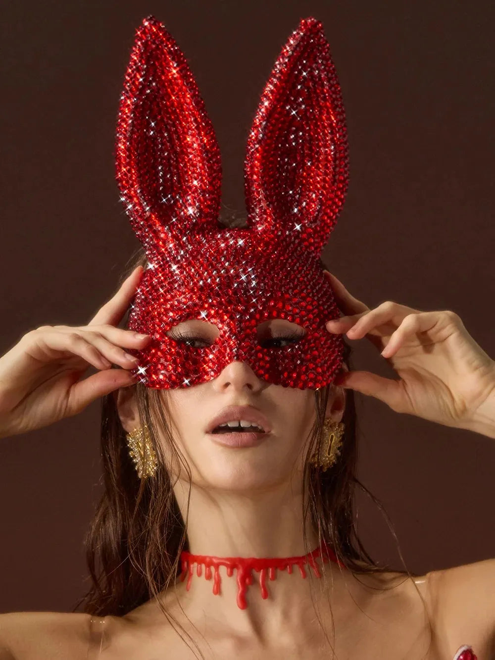 Glaucia Rhinestone Bunny Mask Flowering Girl