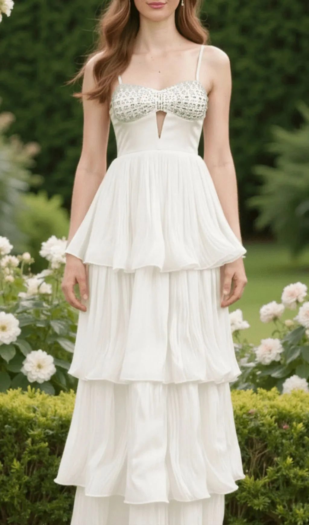 Katherina White Strappy Diamante Layered Maxi Dress Flowering Girl