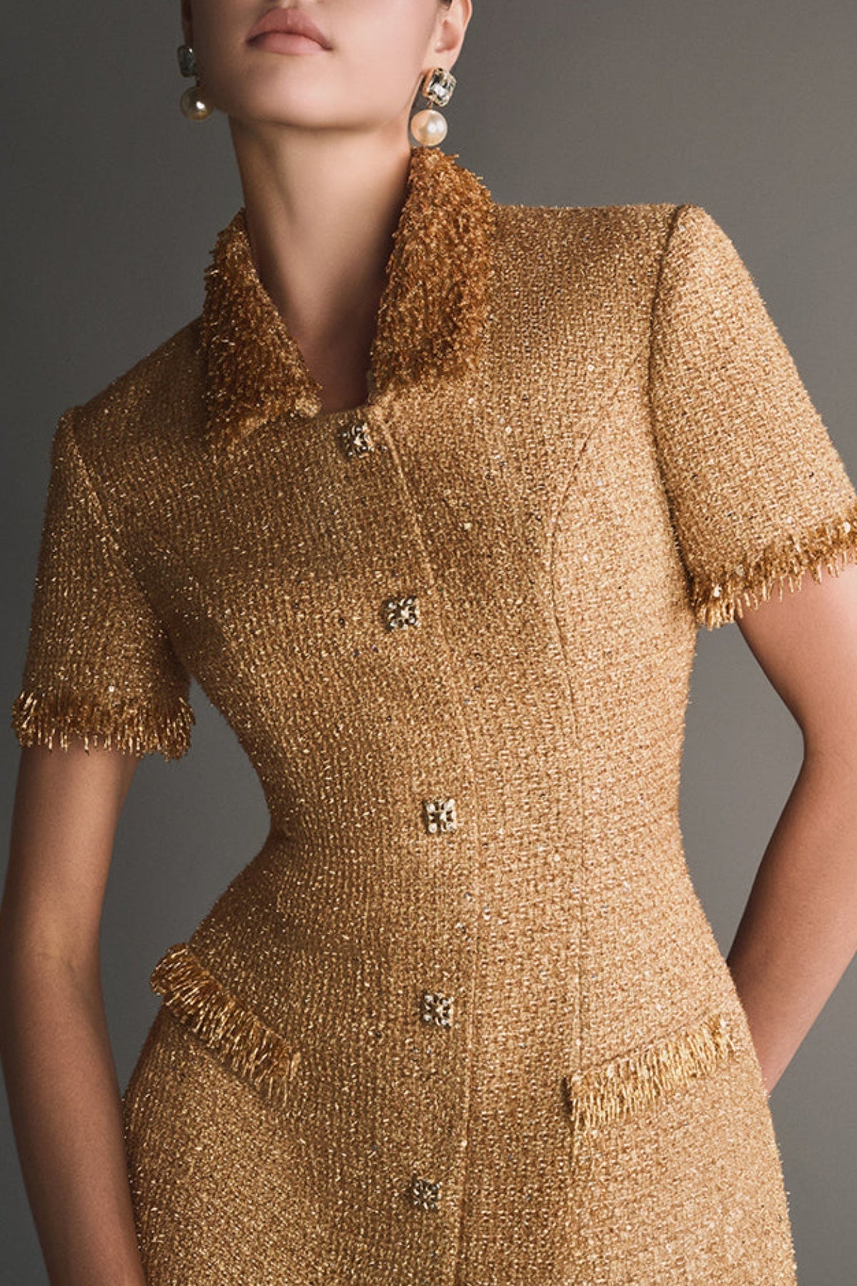 Elborno Gold Embellished Mini Dress Flowering Girl