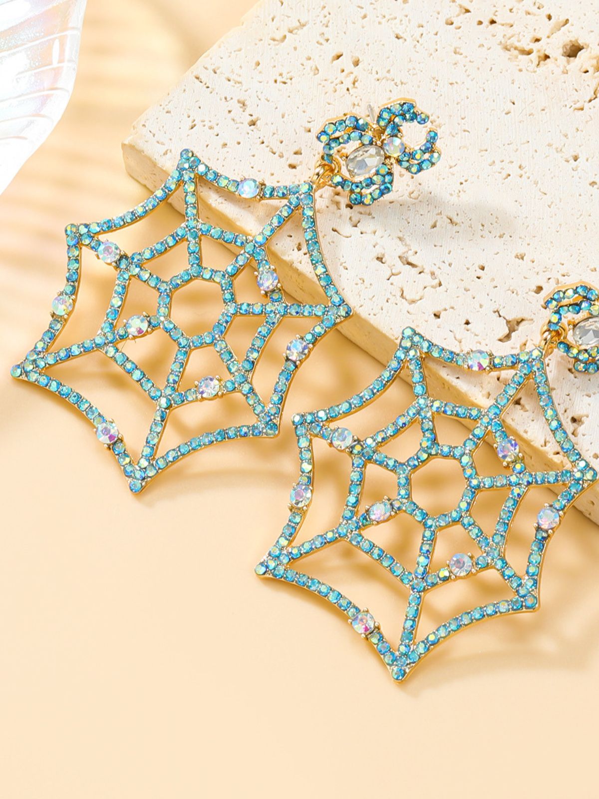 Cobweb Rhinestone Earrings Flowering Girl