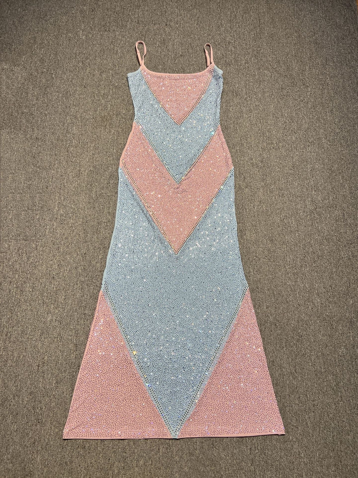 Simona Fully Rhinestoned Bodycon Maxi Dress - Blue & Pink Flowering Girl