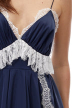 Navy Spaghetti Strap V-Neck Tiered Lace Fringe Maxi Dress Flowering Girl