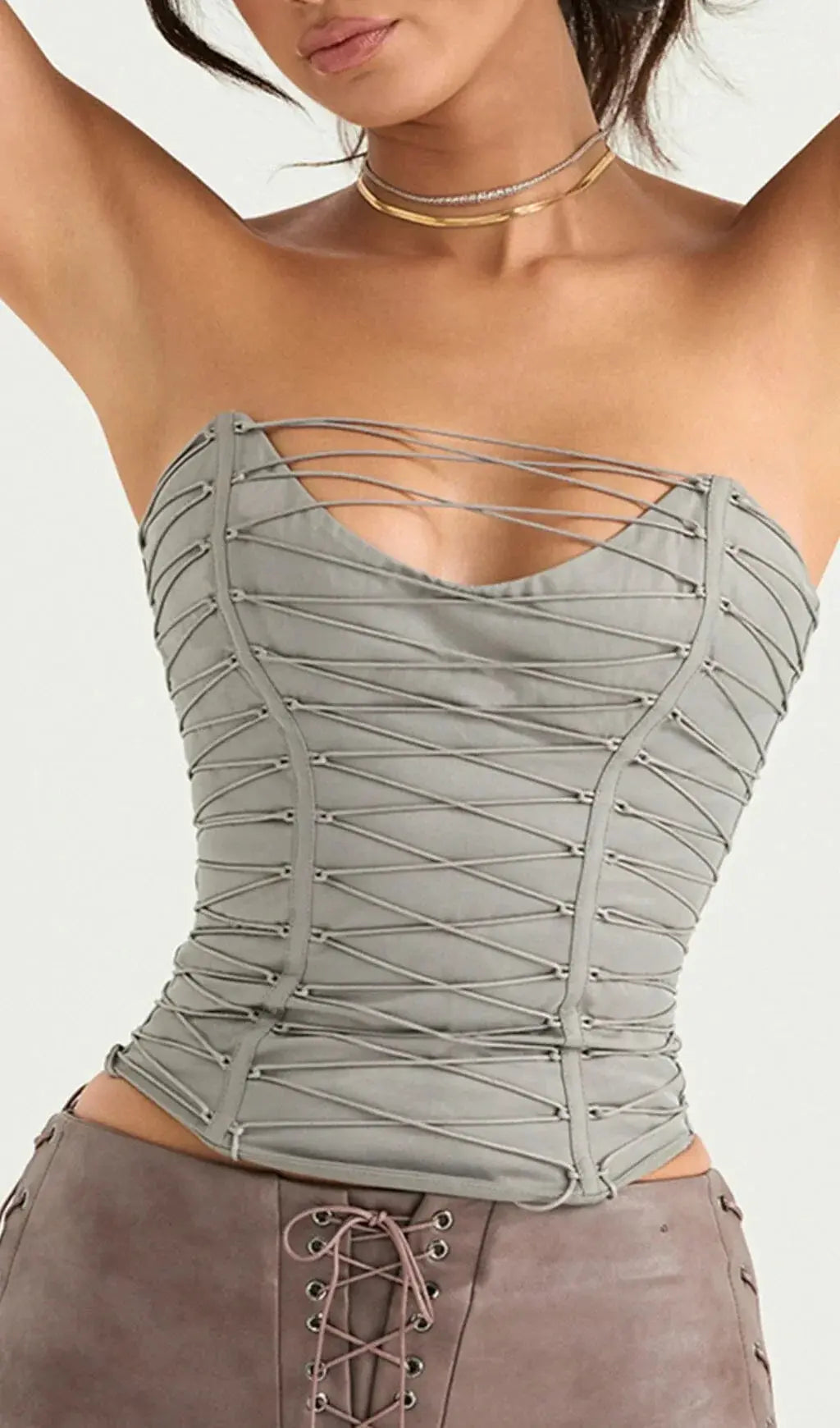 Smoke Lace Up Corset Flowering Girl