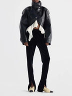 Maysa Black PU Leather Ruffle Jacket Flowering Girl
