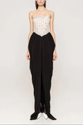 Sharon Lace Beaded Embellished Strapless Maxi Dress In Black Flowering Girl