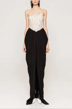 Sharon Lace Beaded Embellished Strapless Maxi Dress In Black Flowering Girl