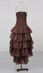 Lesia Brown Strapless Ruffle Layered Midi Dress Flowering Girl