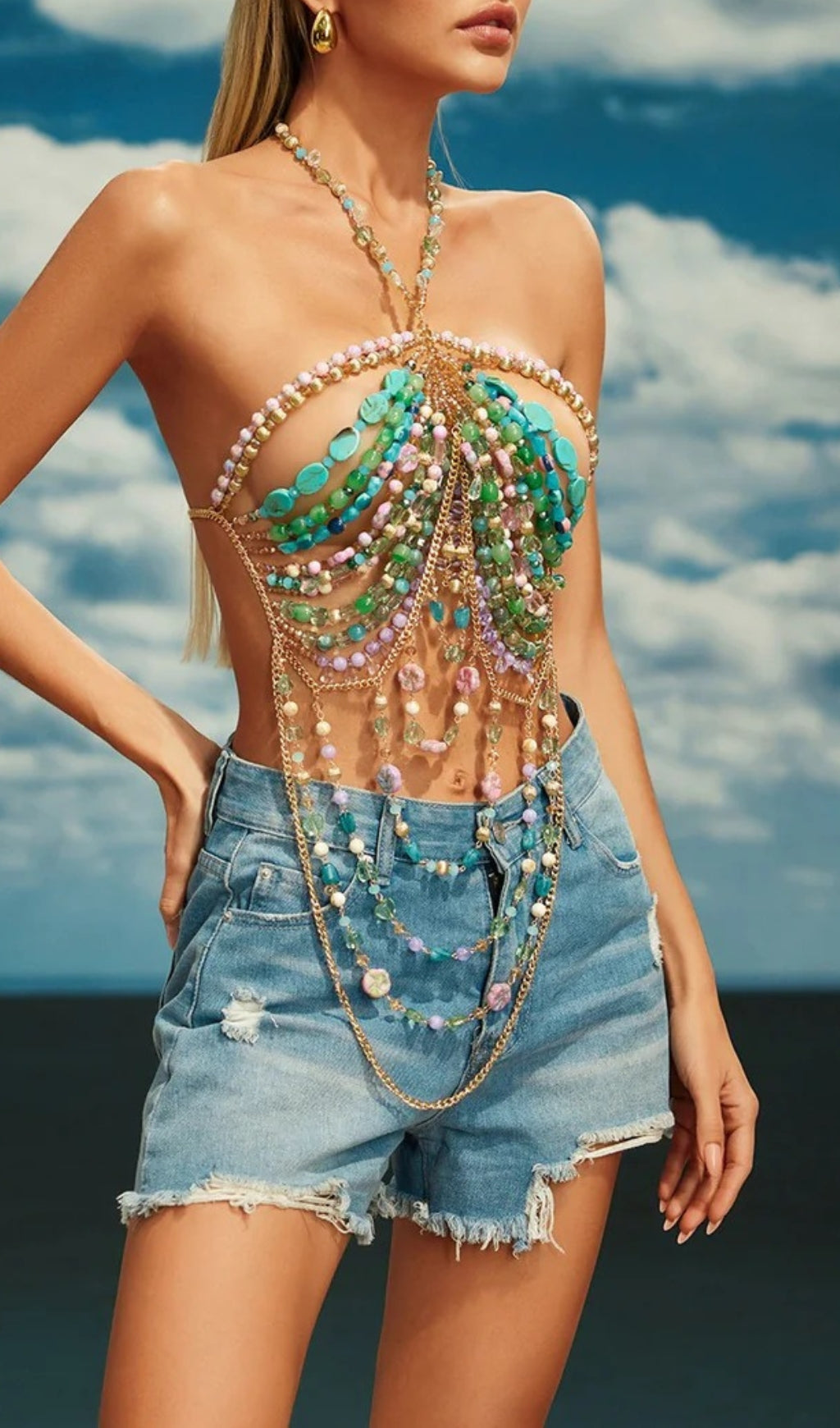 Dextra Halterneck Gemstone Beaded Bralette Flowering Girl