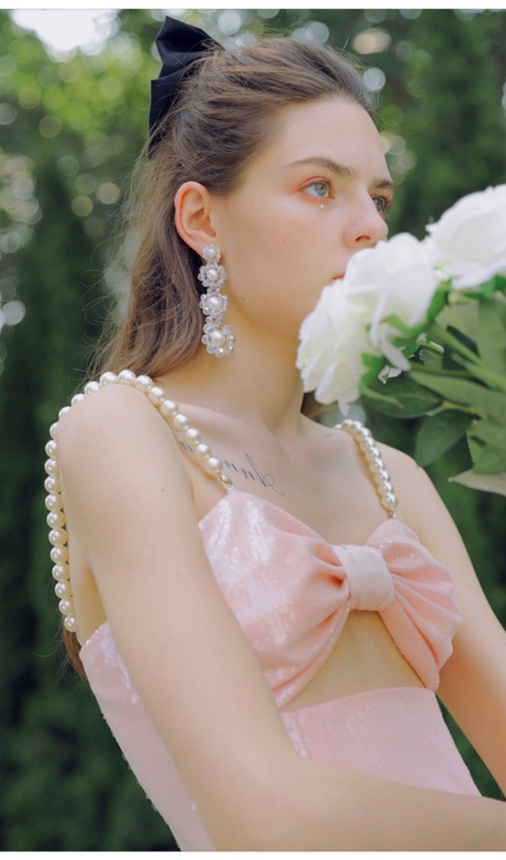 Pearl Strappy Satin Mini Dress In Pink Flowering Girl