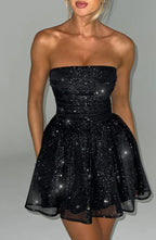Katrina Mini Dress - Black Sparkle Flowering Girl