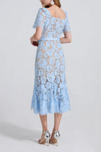 SQUARE NECK LACE MIDI DRESS IN BLUE Flowering Girl
