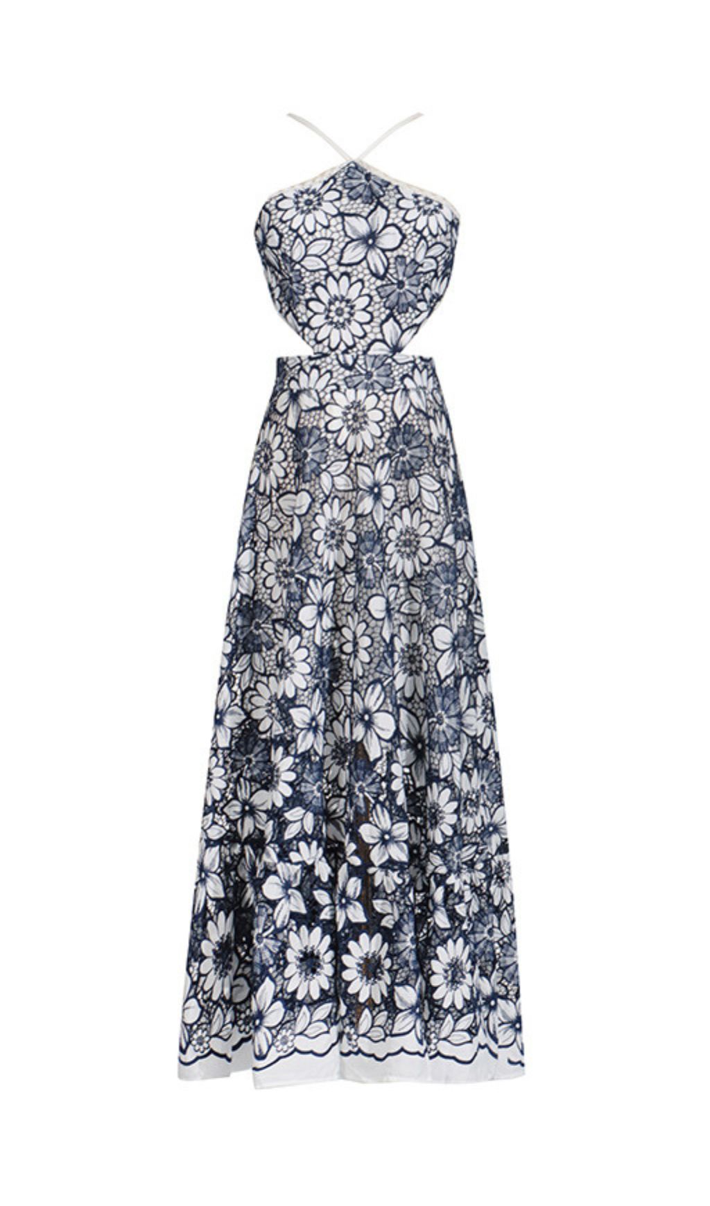 Aulaula Flower Embroidery Maxi Dress Flowering Girl