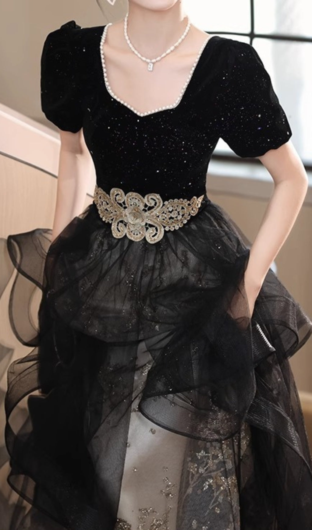 Chisuzu Black Sequin Mesh Maxi Dress Flowering Girl