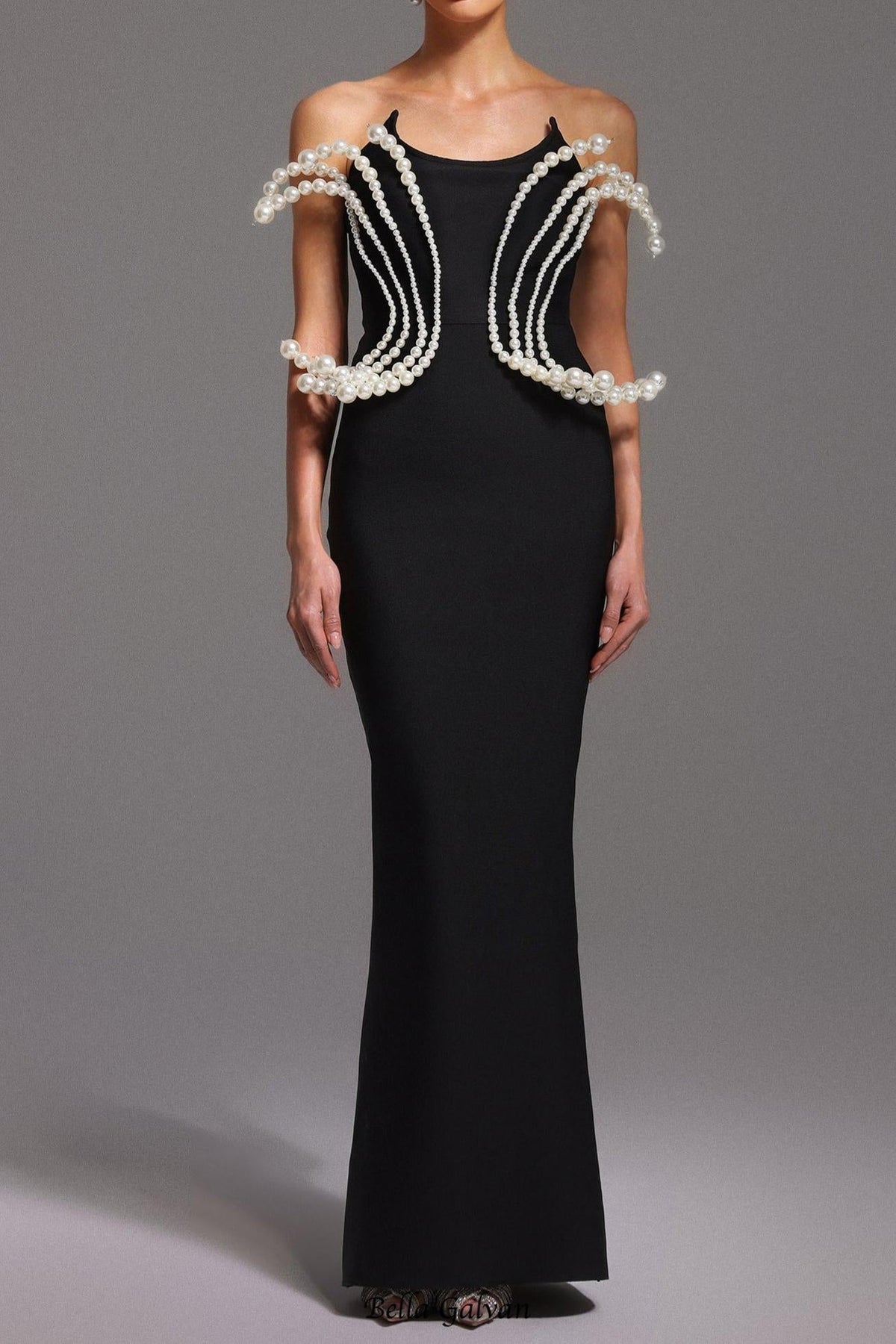 tiffany Pearl Bandage Sleeveless Maxi Dress in black Flowering Girl