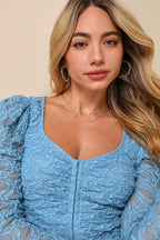 Light Blue Lace Long Sleeve Corset Crop Top Flowering Girl