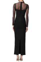 Tina Black Long-Sleeve Mesh See-Through Bandage Maxi Dress Flowering Girl