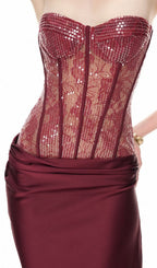 Kawthar Red Strapless Sequin Corset Maxi Dress Flowering Girl