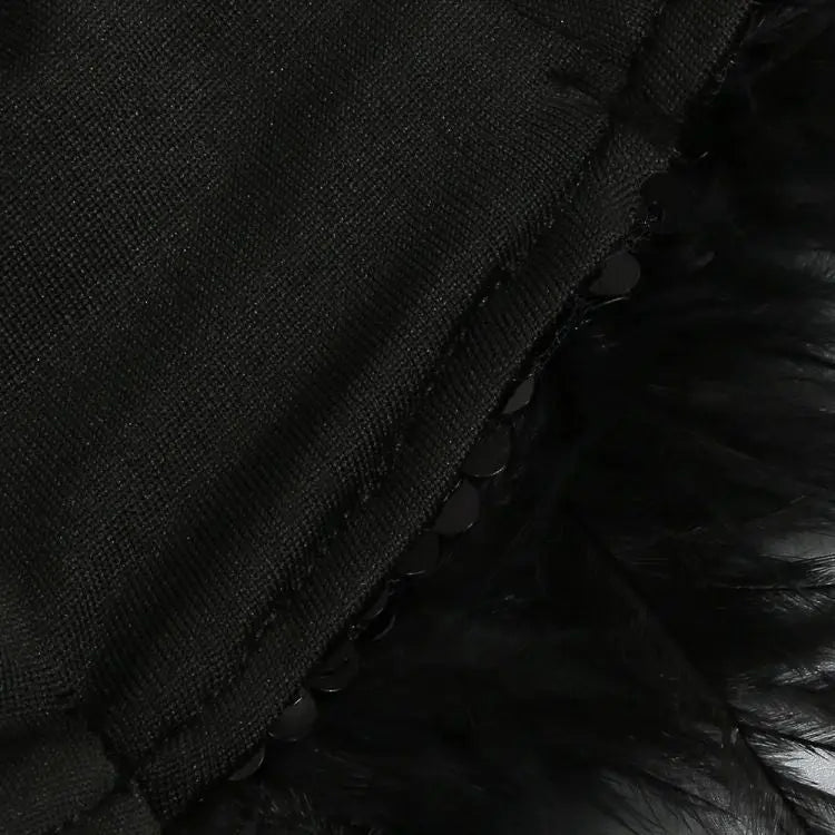 Black Sequin One Shoulder Feather Mini Dress Flowering Girl