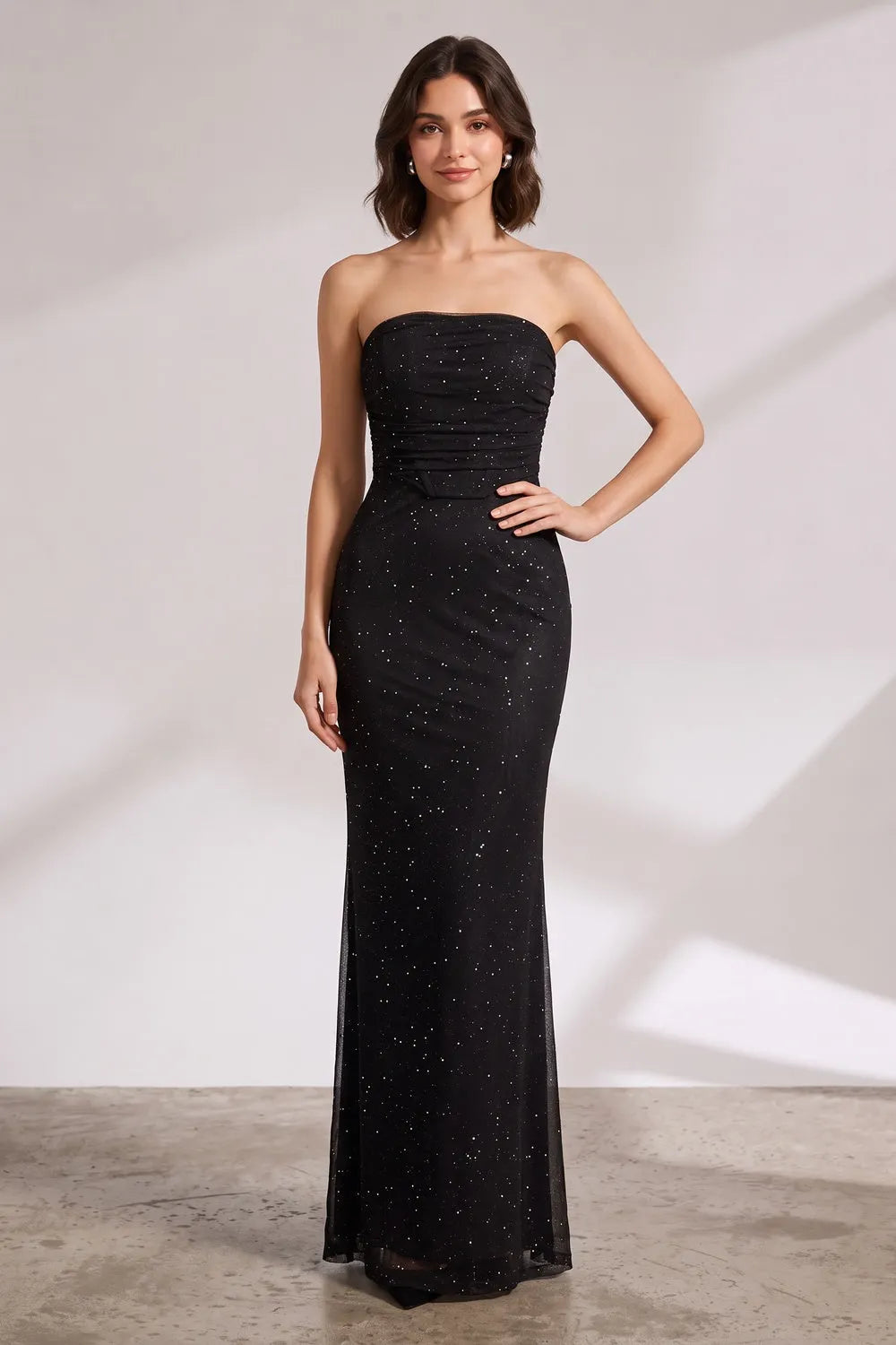 Black Mesh Overlay Fitted Column Gown Flowering Girl