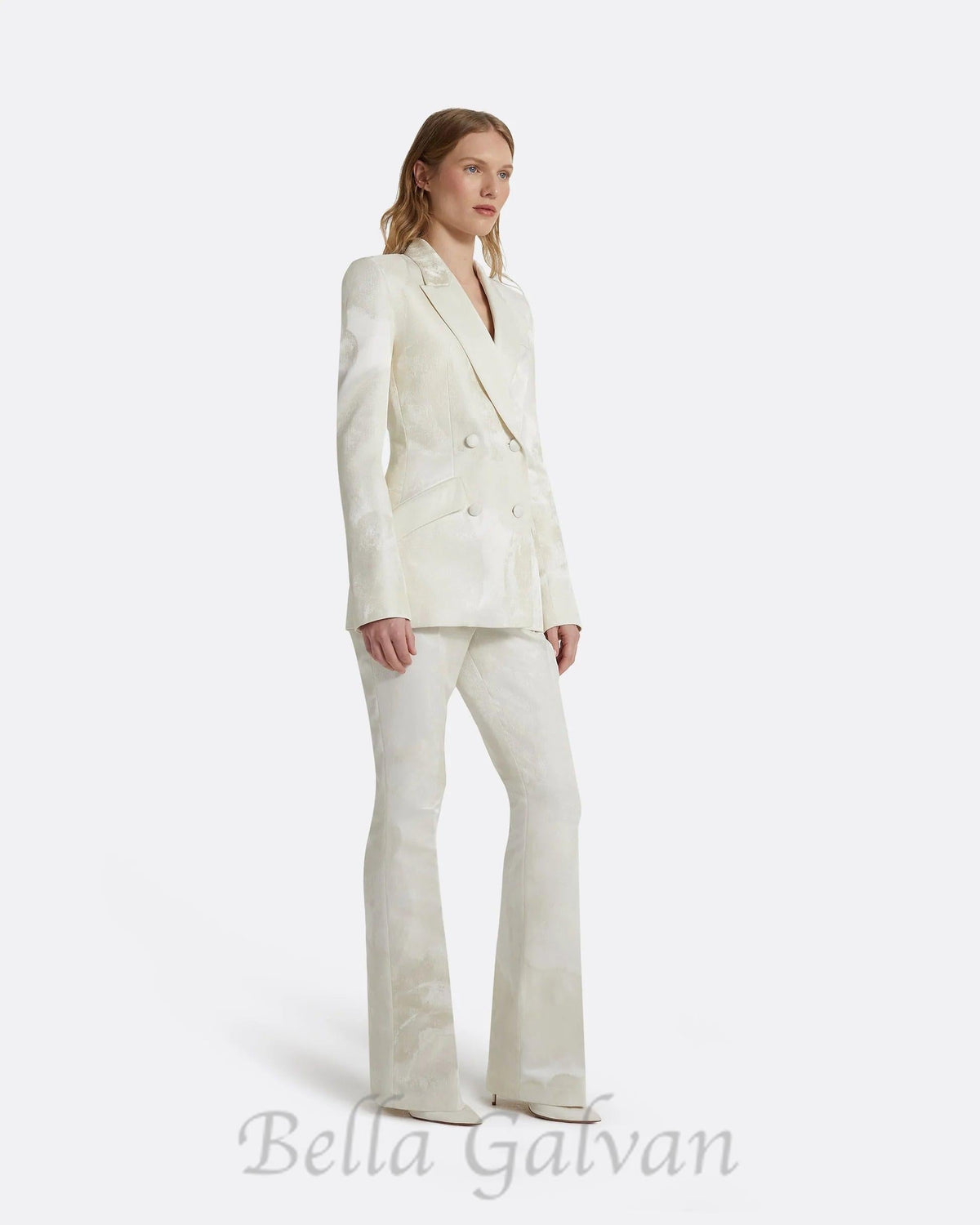 jacquard double-breasted blazer suit in ivory Flowering Girl