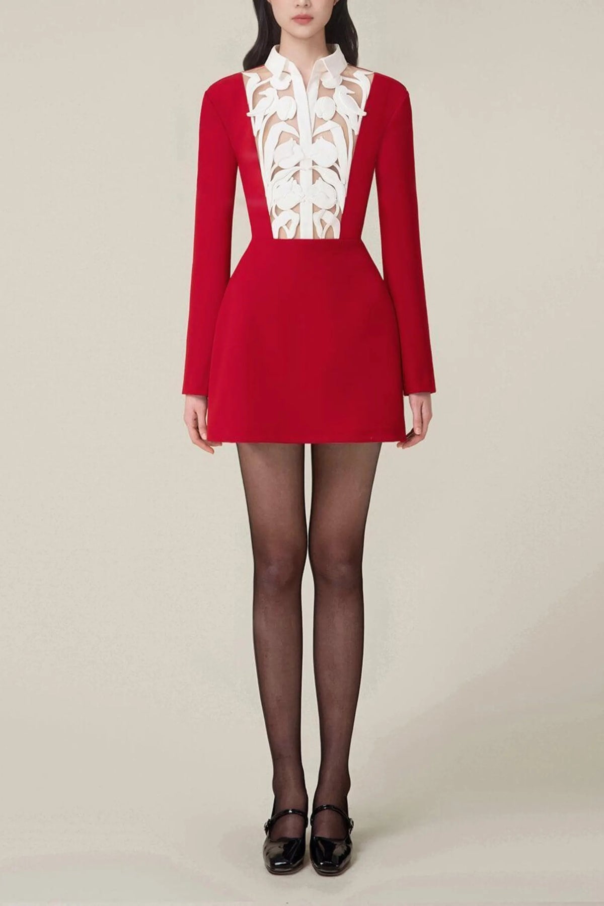 Hollow a-Line Mini Dress In Red Flowering Girl