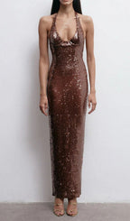 Fathia Halter Backless Sequin Maxi Dress Flowering Girl