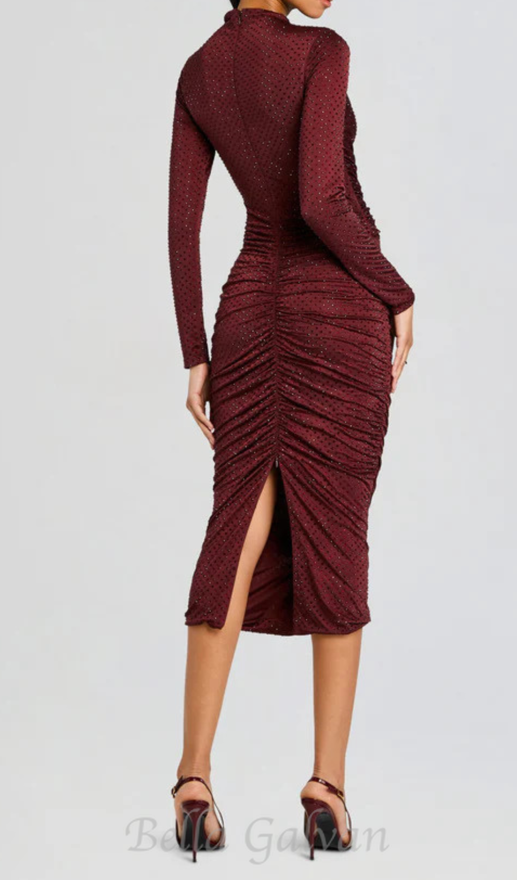 Diamond embellished pleated Midi Dress in merlot Flowering Girl