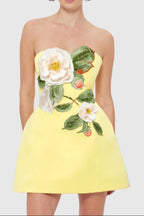 Suzanne Appliqué Floral Bustier Mini Dress In Yellow Flowering Girl