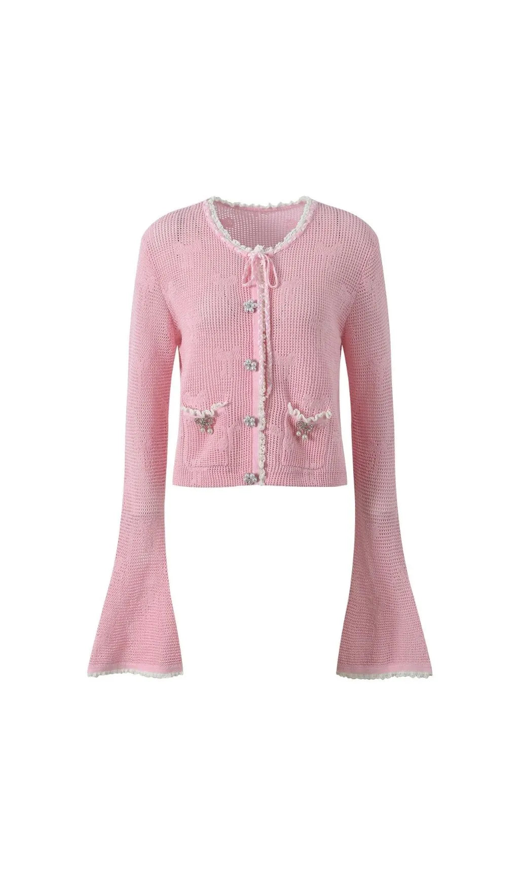 Joanna Knit Co-Ord Set With Pearl & Bow Detailing – Pink Flowering Girl