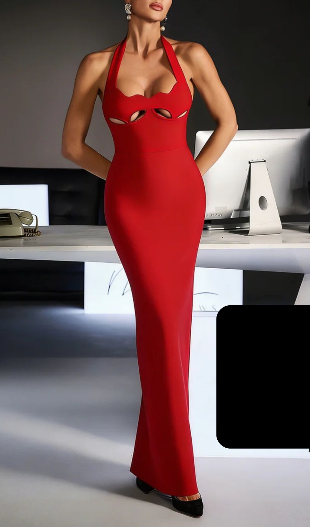 Ferid Halterneck Cutout Bandage Maxi Dress In Red Flowering Girl
