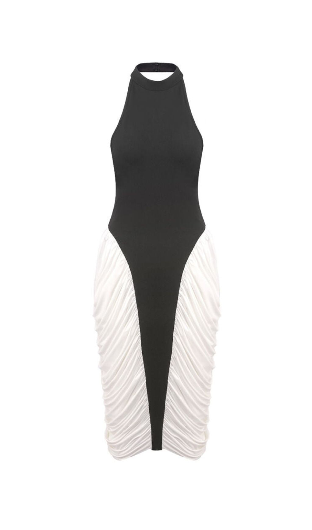 Grid Halter Ruched Bodycon Midi Dress Flowering Girl