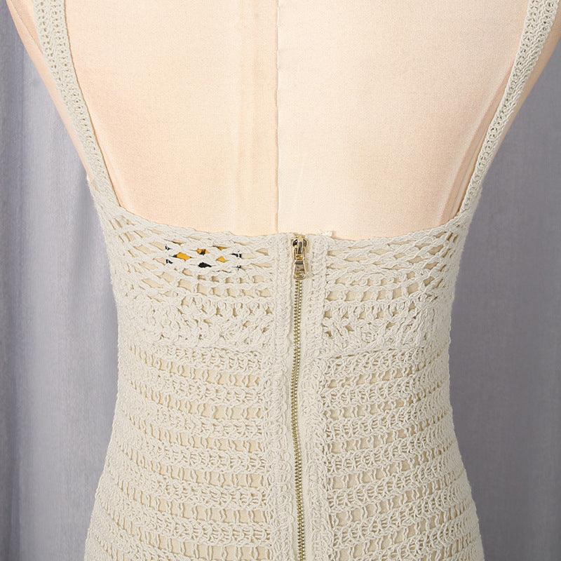 Cream Crochet Knit Column Dress Flowering Girl