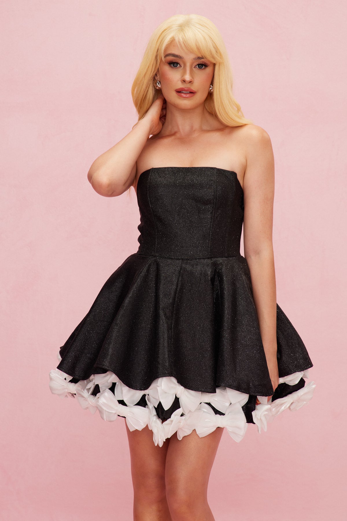 Beate Strapless Sequin Bow Puffy Mini Dress Flowering Girl