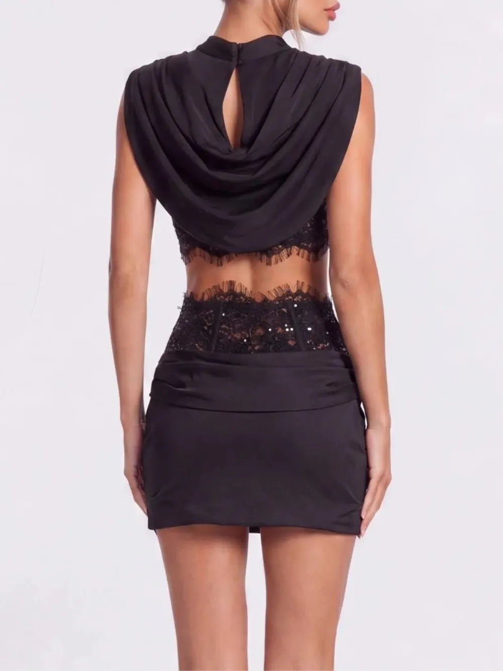 Helixor Cape Sleeve Satin Lace Skirt Set Flowering Girl