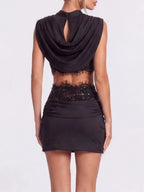 Helixor Cape Sleeve Satin Lace Skirt Set Flowering Girl