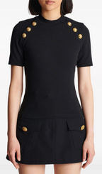BLACK BUTTON-EMBELLISHED KNITTED T-SHIRT Flowering Girl