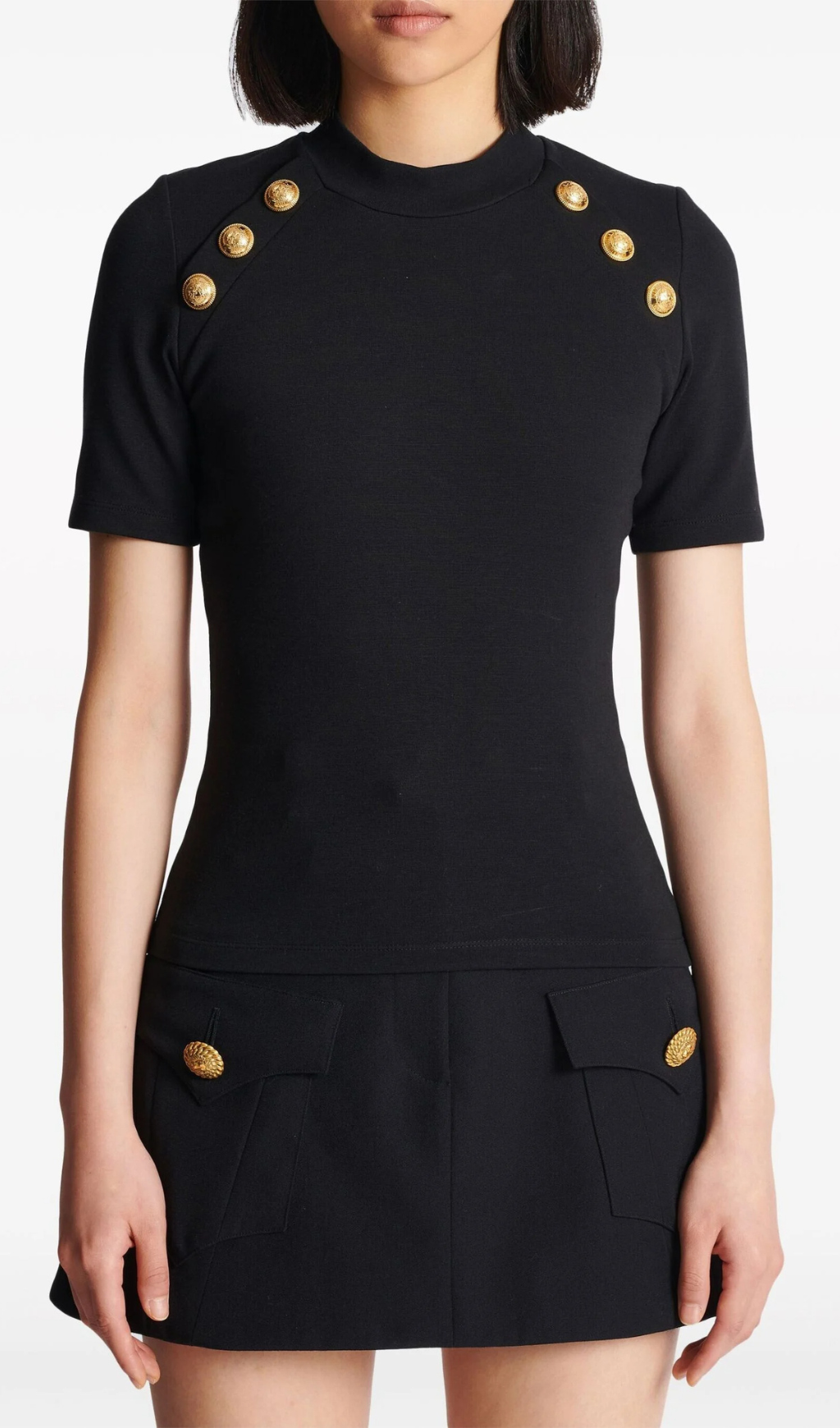 BLACK BUTTON-EMBELLISHED KNITTED T-SHIRT Flowering Girl