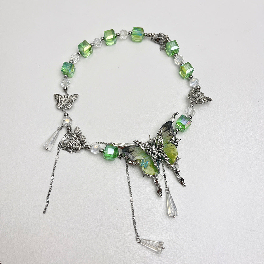Khloe Teardrop Tassel Butterfly Necklace Flowering Girl