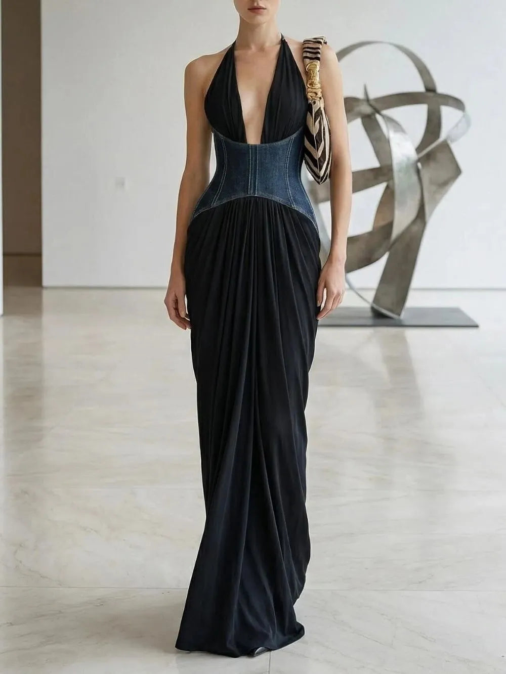 Marti Black Halter Maxi Dress Flowering Girl