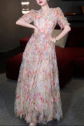 Jodie V Neck Multicolor Ruffle Trim Tulle Maxi Dress Flowering Girl