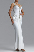 Rhinestone Trim Corset Draped Mermaid Maxi Dress Flowering Girl