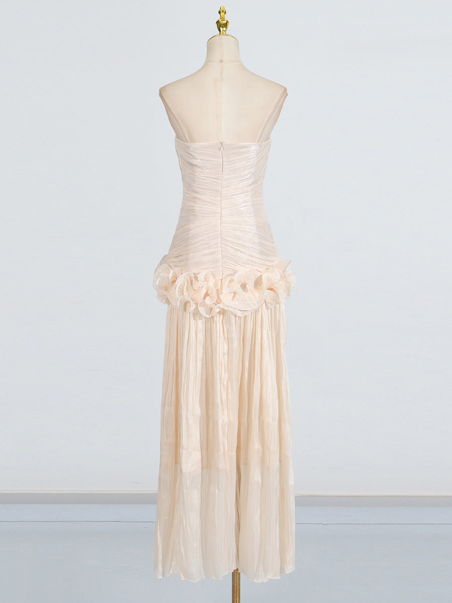 ruffle-embellished pleated maxi dress in apricot Flowering Girl
