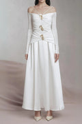 White A-Line Cold Shoulder Sleeved Spandex Taffeta Maxi Dress Flowering Girl