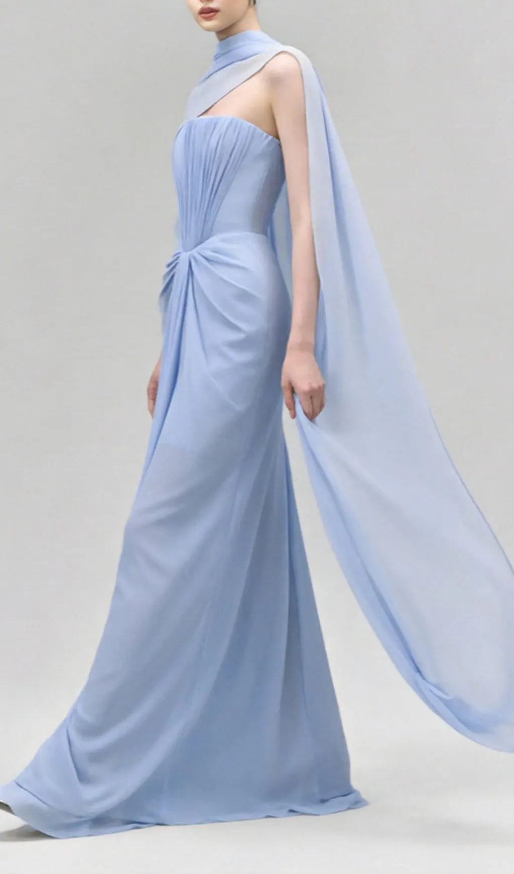 Kayley Blue Strapless Pleated Maxi Dress With Shawl Flowering Girl
